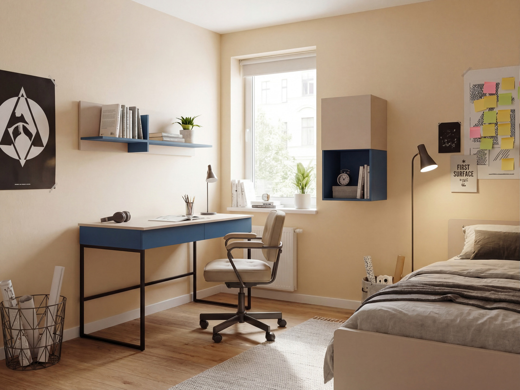 Biurko 125 cm z szufladami młodzieżowe na nóżkach LUMI