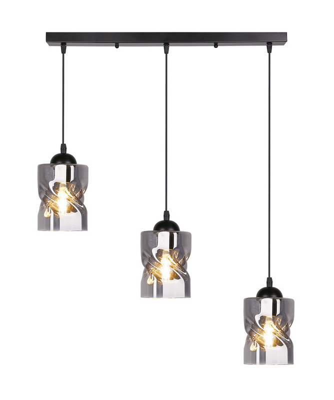 Czarna lampa wisząca industrialna 3-punktowa do salonu FELIS metal-szkło