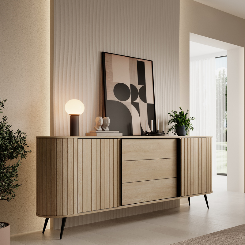 Komoda z szufladami 196 cm do salonu na nóżkach LOVEL dwudrzwiowa