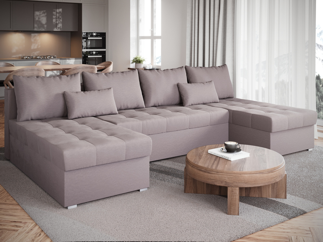 Duża kanapa narożna z funkcją spania HOT U SLIM rozkładana różowa