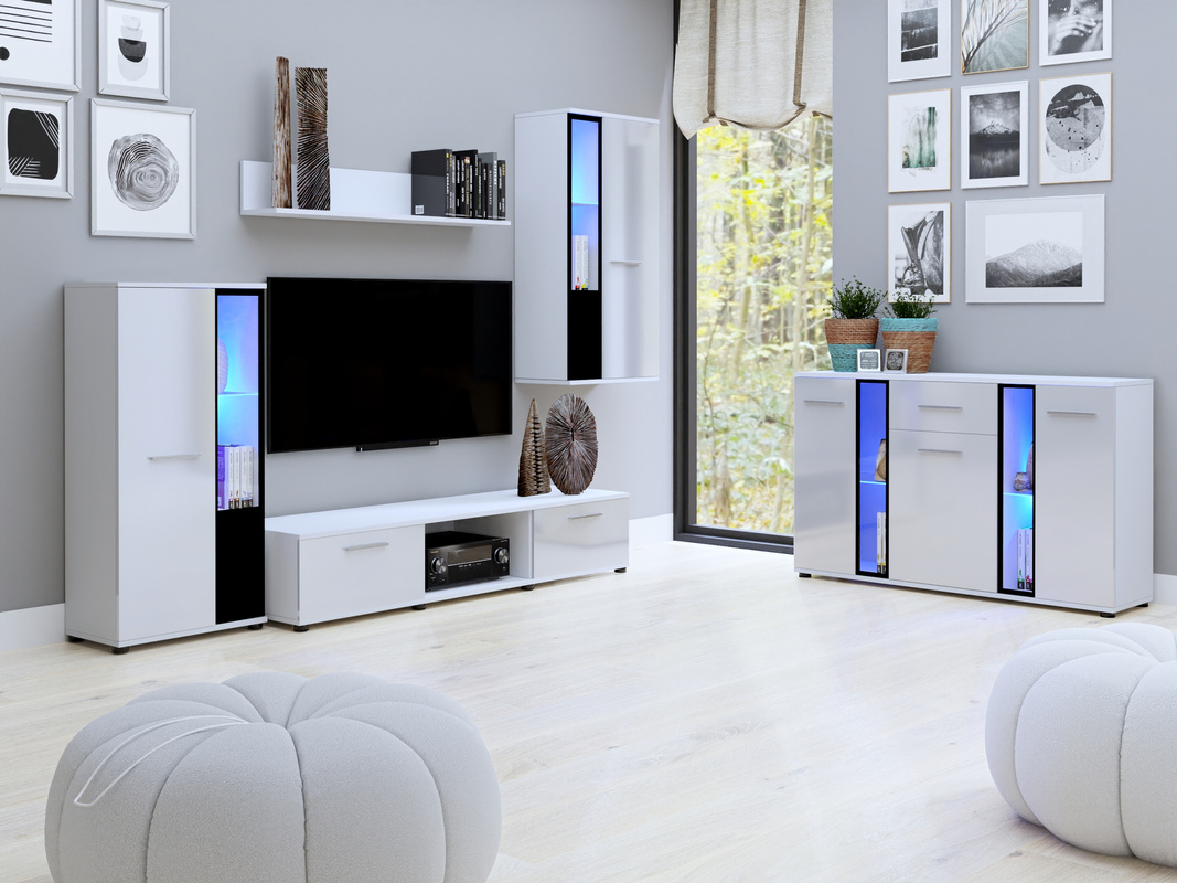 Meblościanka biała połysk z komodą CUBE