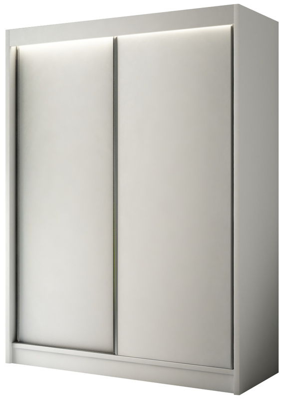 Biała szafa przesuwna do sypialni 150 cm z półkami BRANDON