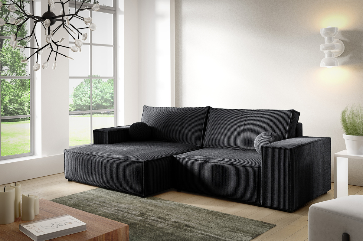 Nowoczesny narożnik do salonu z funkcją spania grafit PABLO MINI