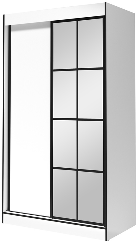 Biała szafa przesuwna z lustrem i półkami 120 cm OLAS