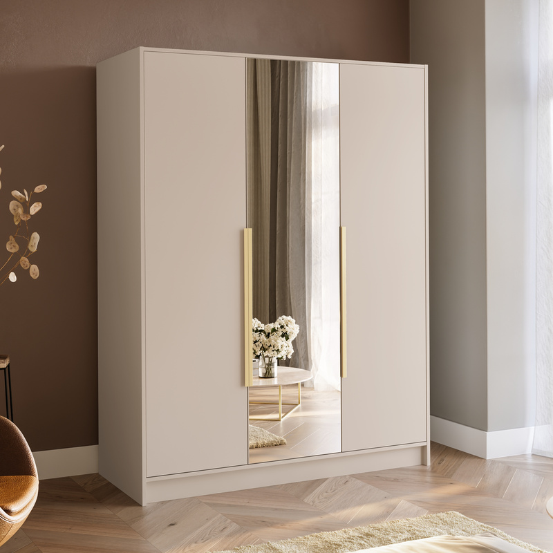 Duża szafa z lustrem 150 cm do garderoby LESTO kaszmir