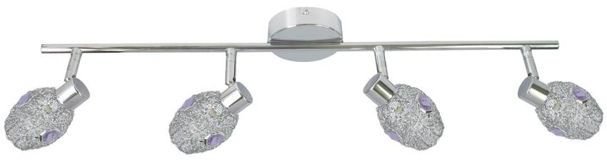 Fioletowa lampa sufitowa listwa 4-punktowa do salonu GOLDEN chrom