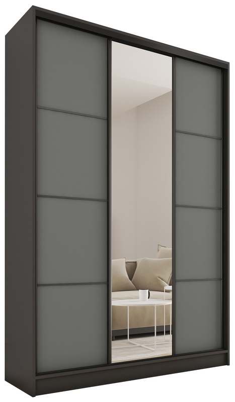 Wysoka grafitowa szafa przesuwna z lustrem 150 cm LOFT MAX