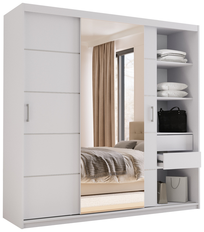 Nowoczesna biała szafa przesuwna 200 cm drążki półki HOT