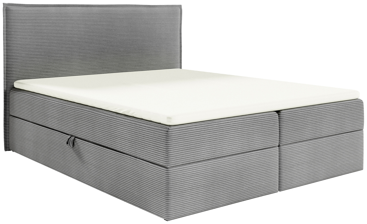 Szare tapicerowane łóżko kontynentalne 160x200 cm z pojemnikiem MALIBU