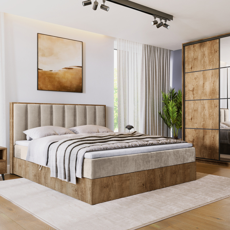 Łóżko 140x200 kontynentalne do sypialni LOFT II z pojemnikiem