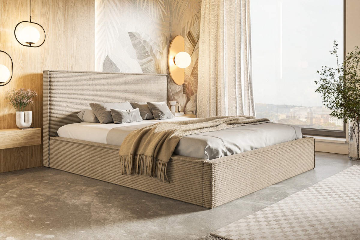 Jednoosobowe łóżko tapicerowane 120x200 cm z pojemnikiem PARISIO beżowe
