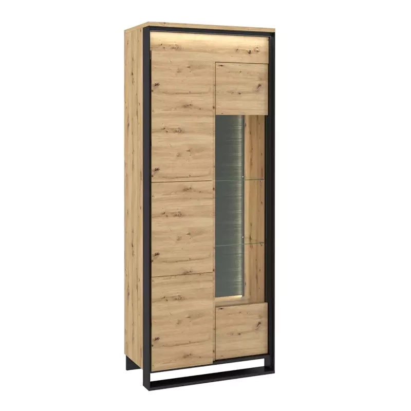 Loftowa witryna do salonu szklane półki dąb artisan QUANT