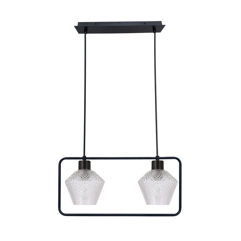 Czarna lampa wisząca z kloszem karbowanym do salonu NIKO