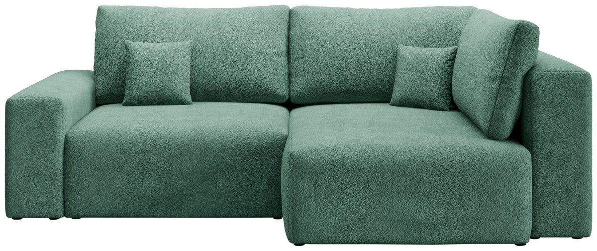 Zielona kanapa rogowa boucle z funkcją spania CAMILO DUO