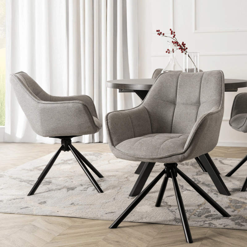 Szare krzesło obrotowe do jadalni z podłokietnikami PONY