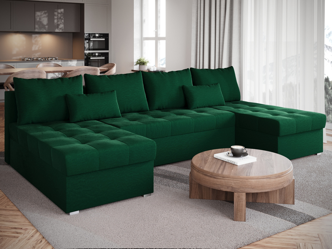 Zielony narożnik rozkładany duży z funkcją spania HOT U SLIM do salonu