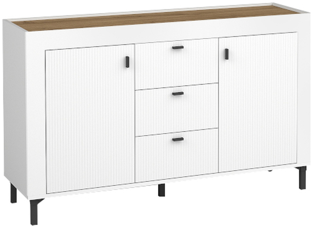 Biała komoda na nóżkach z drzwiami i szufladami 137 cm MISTY