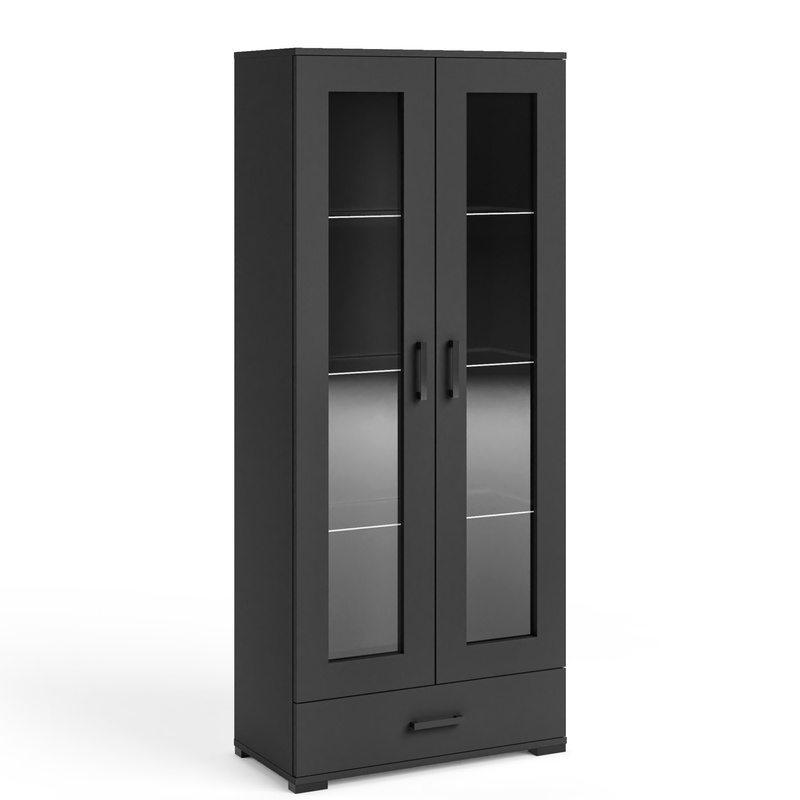 Czarna witryna na książki 80 cm do jadalni salonu z szufladą FIORA