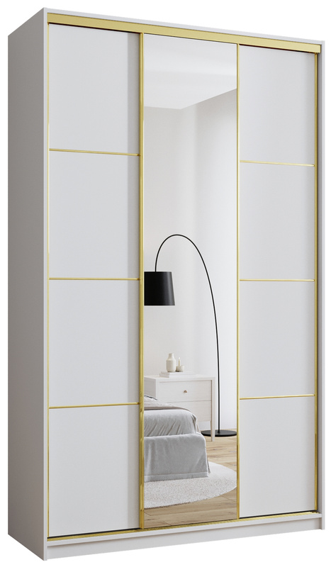 Biała szafa przesuwna z lustrem 150 cm GOLD NEW MAX