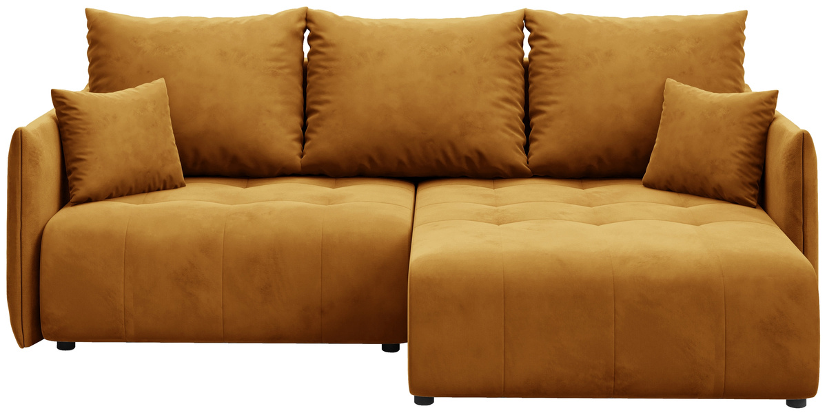 Musztardowa kanapa narożna z funkcją spania do salonu HUDSON