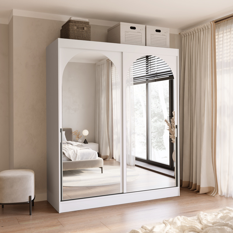 Pojemna biała szafa przesuwna 180cm do sypialni z lustrami MORIN