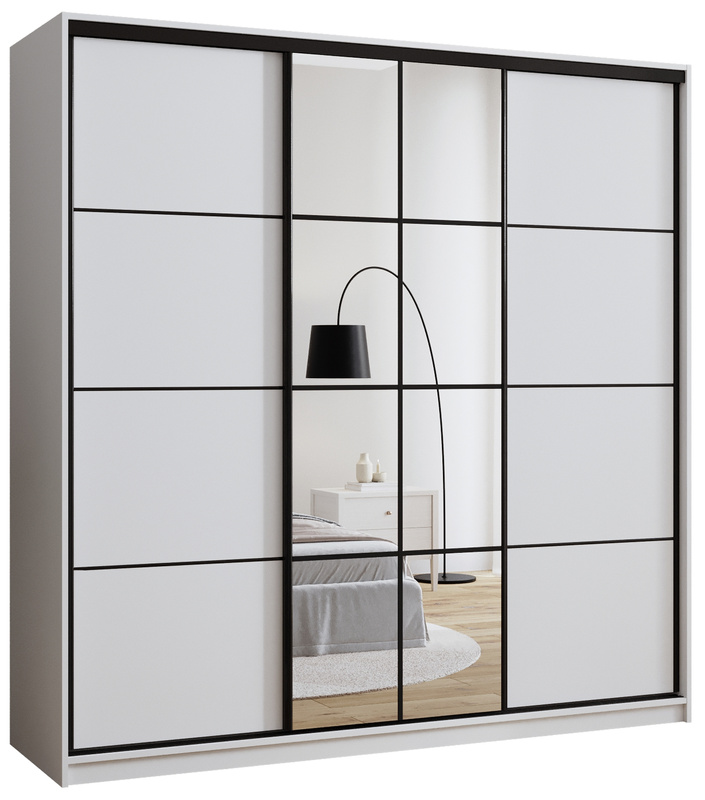 Biała nowoczesna szafa przesuwna z lustrem i półkami 200 cm EDGE