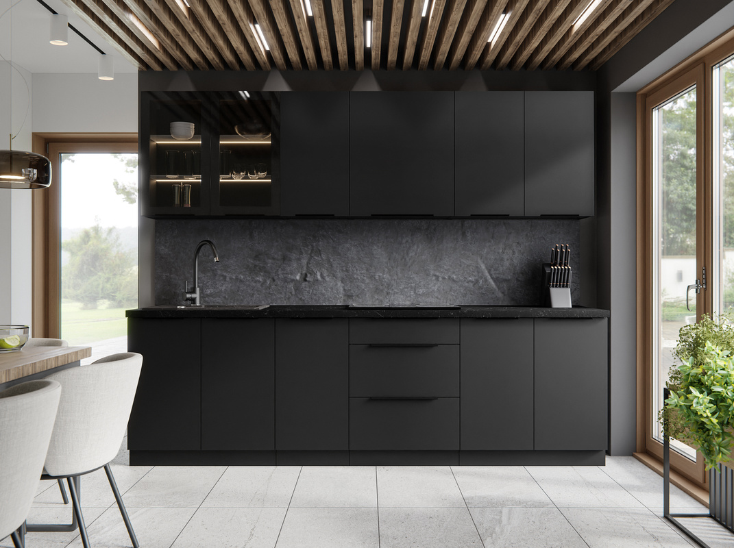 Zestaw mebli kuchennych 260 cm SELENA cichy domyk czerń