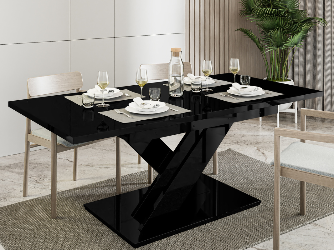 Stół do jadalni czarny 180 cm rozkładany wysoki połysk BALTIC TABLE