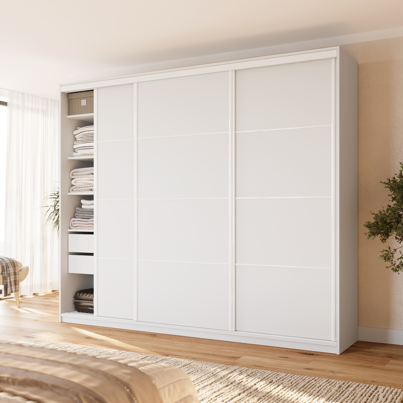 Duża biała szafa przesuwna 280 cm z drążkiem VITA MAX