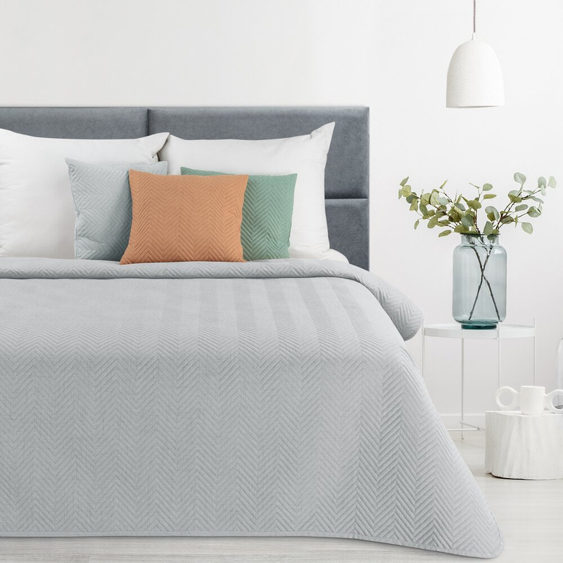 Narzuta 170x210 cm LENON 3 srebrna na łóżko imitacja lnu