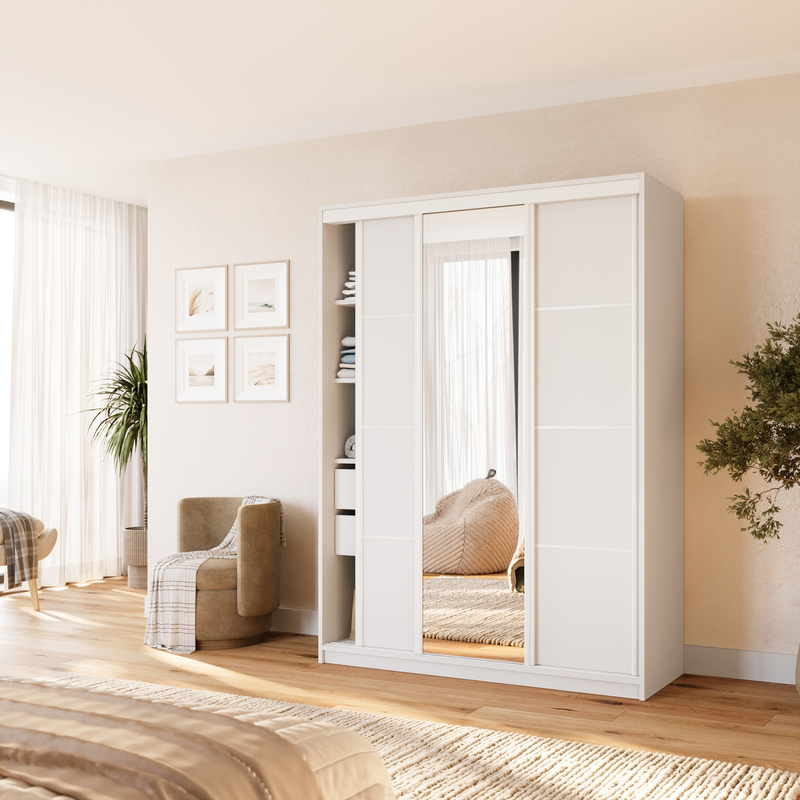 Biała szafa przesuwna 150 cm z lustrem VITA