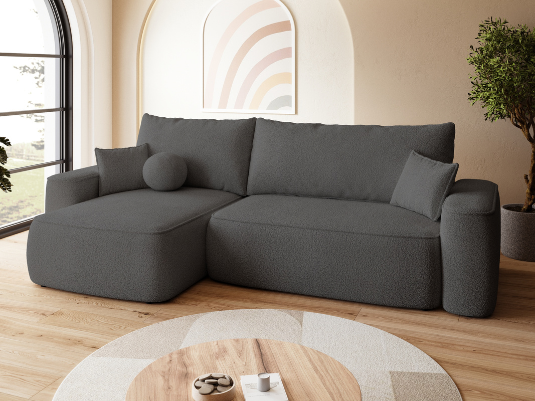 Ciemnoszary narożnik z funkcją spania CARMELLO DUO boucle