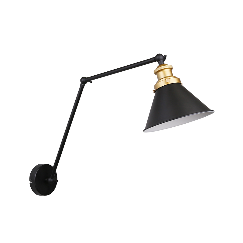 Czarny kinkiet ścienny z kloszem do salonu FUNDO złoty detal