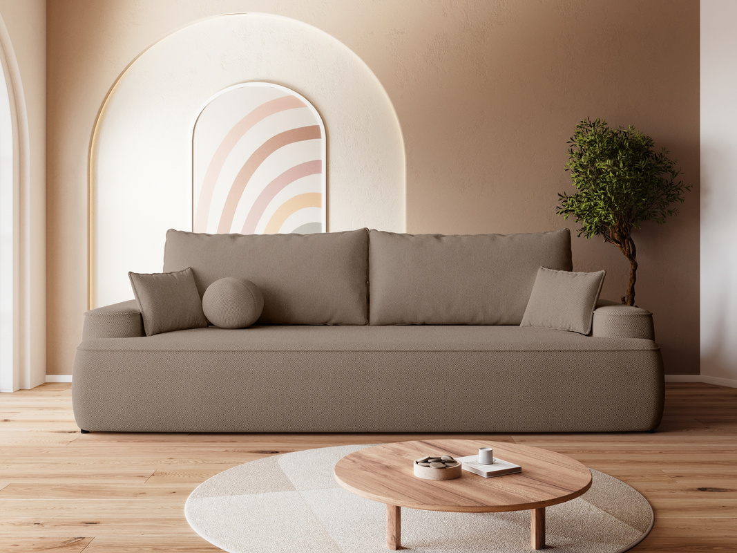 Brązowa sofa rozkładana z funkcją spania do salonu CARMELLO