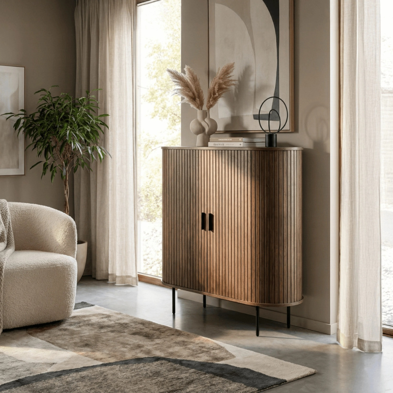 Komoda dwudrzwiowa rozsuwana do salonu 100 cm TRISHE orzech