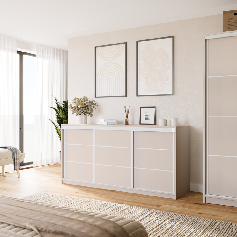 Komoda przesuwna z szufladami do sypialni 200 cm VITA beż piaskowy