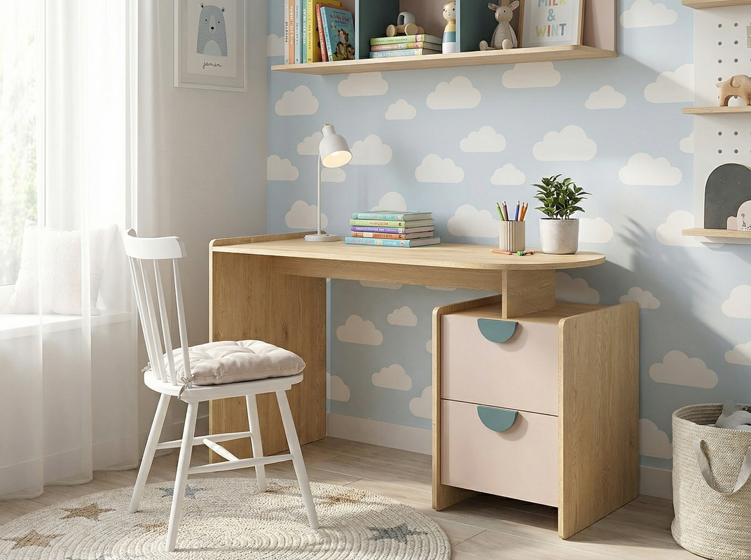 Biurko dla dziecka 120 cm z szufladami LOLLIE dąb cremona