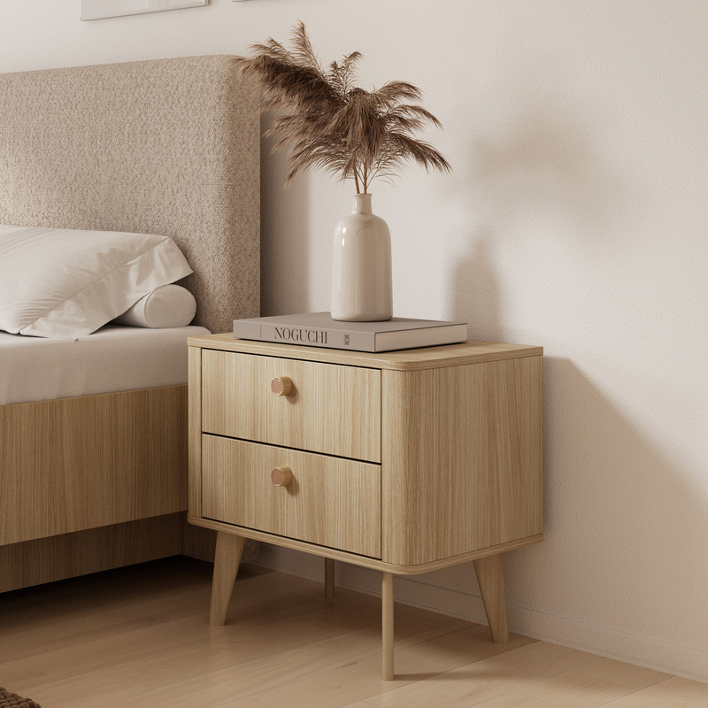 Stolik nocny do sypialni z szufladami VELMO dąb barista