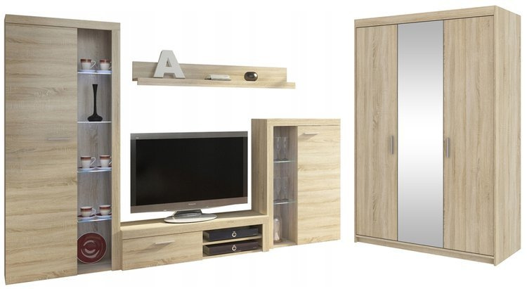 Nowoczesna Meblościanka z szafą z lustrem Dąb Sonoma SAMBA