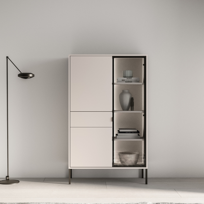 Witryna na książki 92 cm przeszklona do salonu BANELI kaszmir