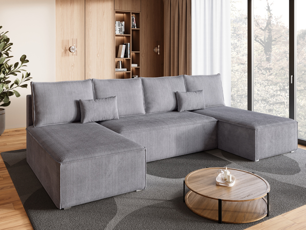Szara kanapa narożna z funkcją spania do salonu TOP U SLIM
