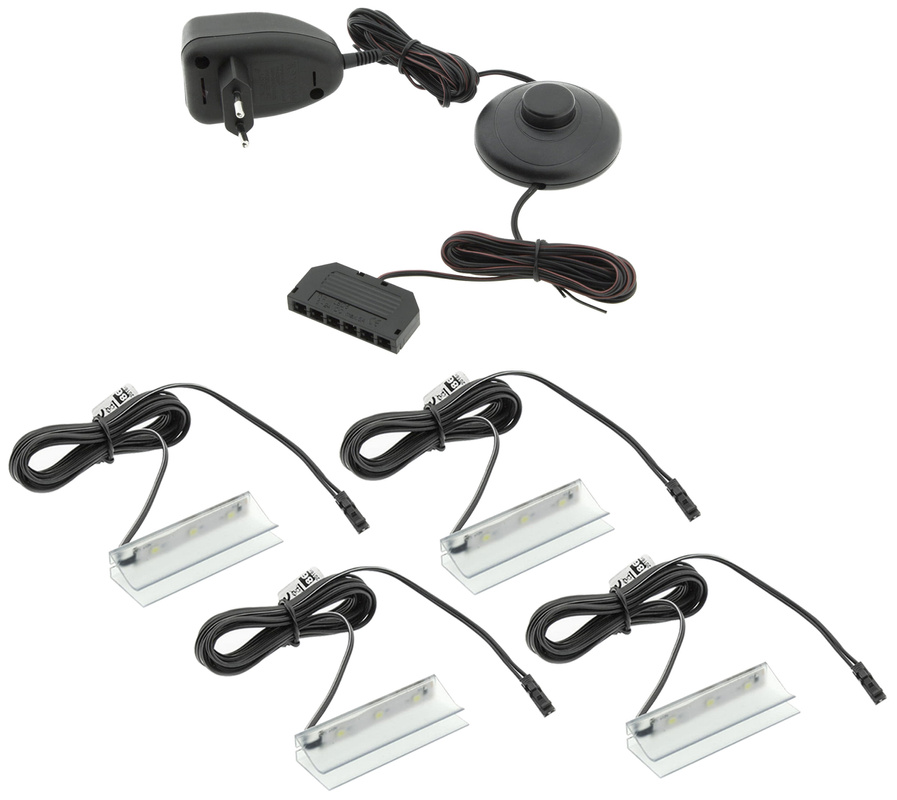 Oświetlenie półek szklanych LED 4 klipsy białe ciepłe