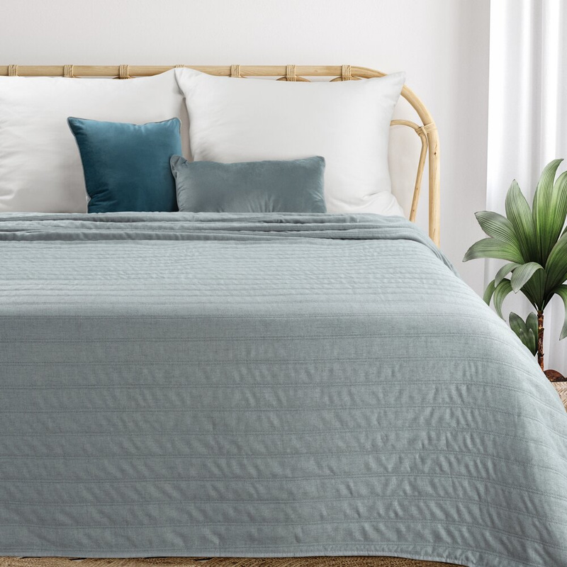 Narzuta na łóżko 240x220 cm szałwiowa SELONE z tkaniny imitującej len