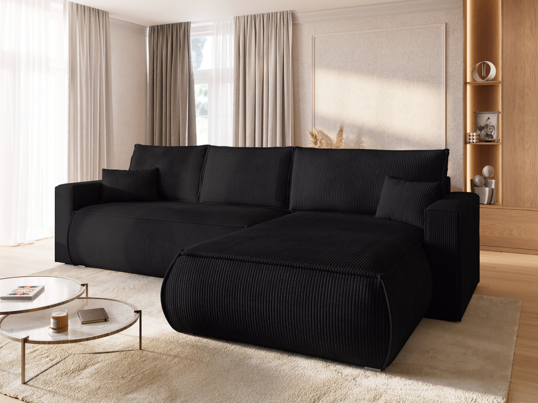 Czarny rozkładany narożnik z funkcją spania do salonu HAVANA