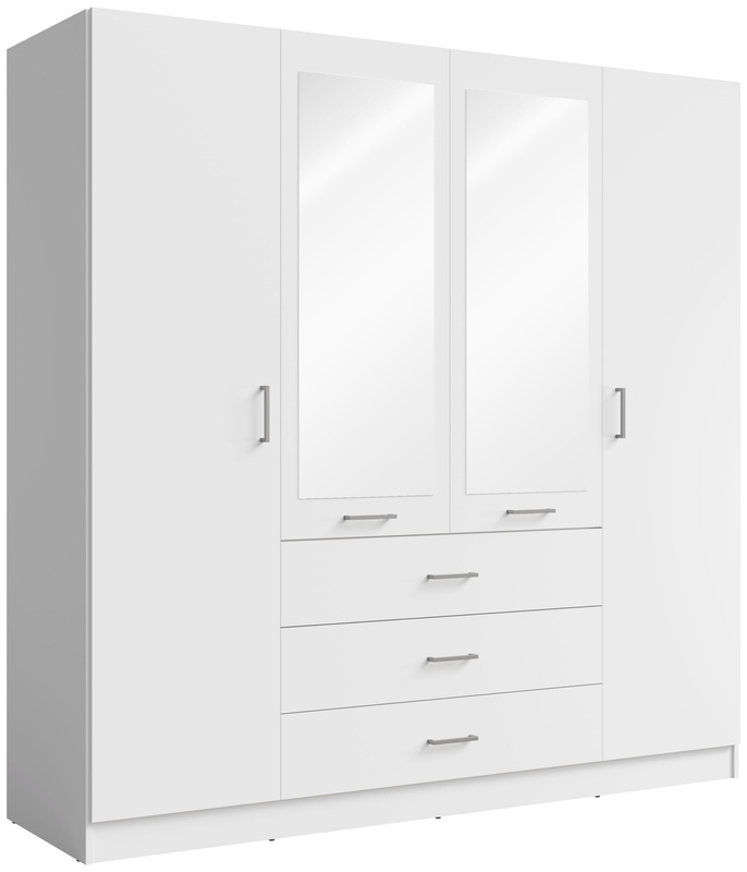 Szafa do przedpokoju z lustrem czterodrzwiowa KONGO 200 cm biała