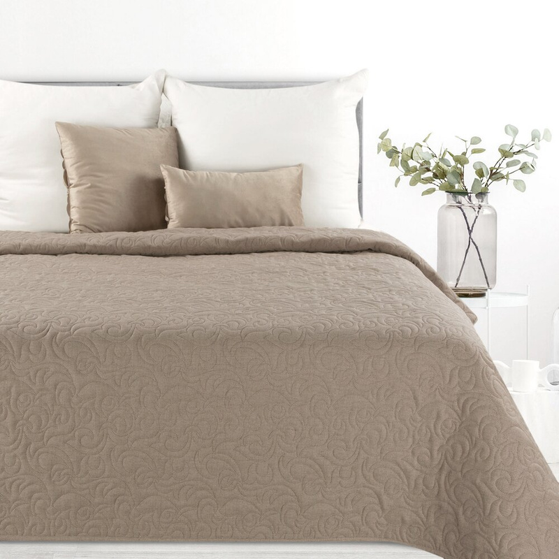 Narzuta na łóżko 220x240 cm LENON 4 beżowa z imitacją lnu