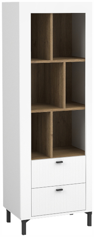 Biały regał na książki szufladami do salonu 60 cm MISTY