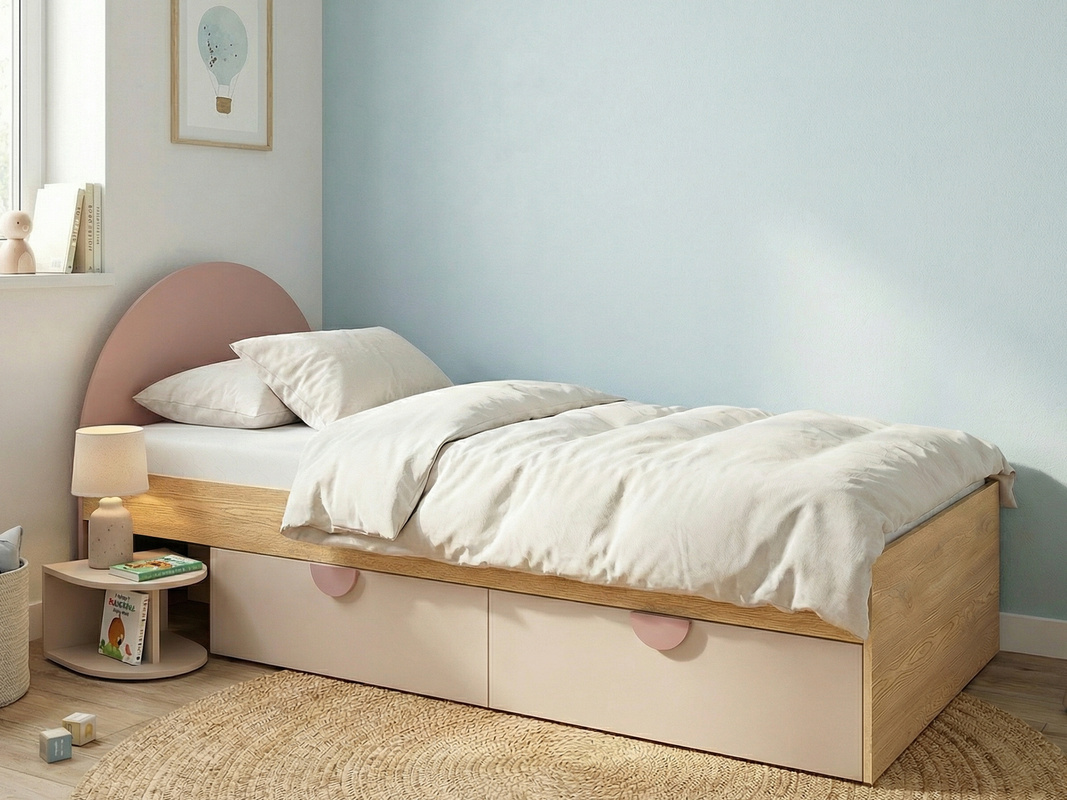 Łóżko dla dziecka 90x200 z pojemnikiem na pościel LOLLIE z zagłówkiem