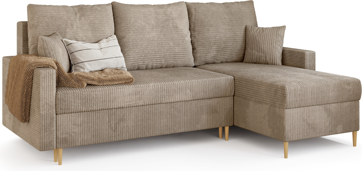 Narożnik z funkcją spania do salonu FELIO sztruks cappuccino