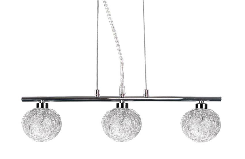 Srebrna lampa wisząca 3-punktowa do salonu SPHERE szkło metal